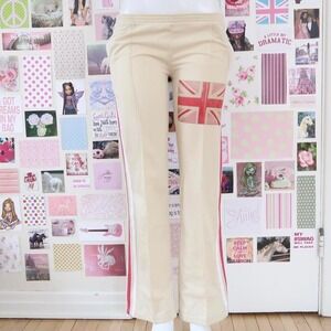 y2k union jack track pants cream stripe sporty size S